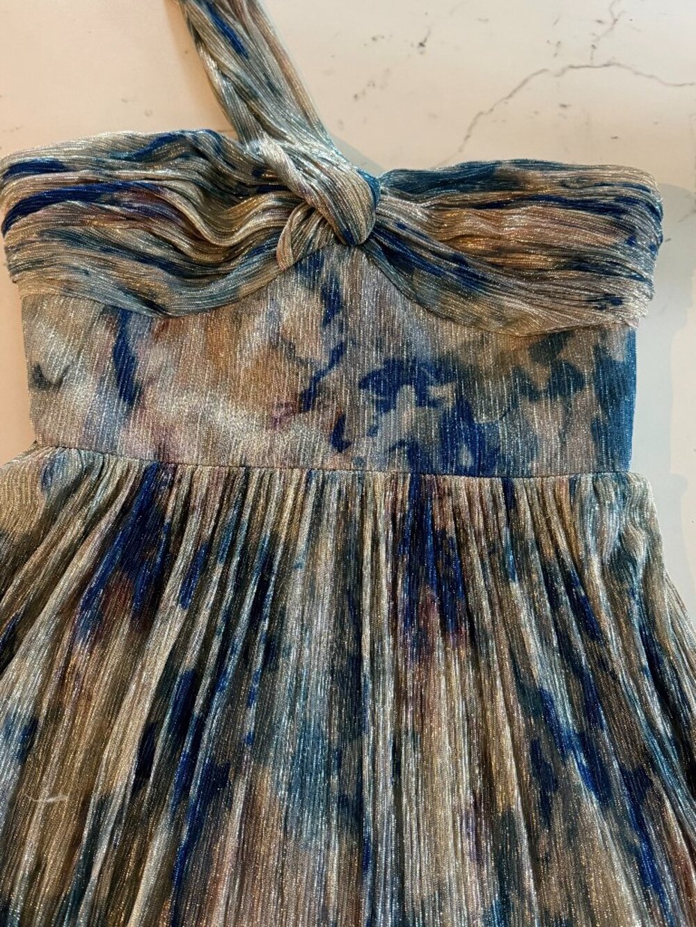 Idalia Metalllic Abstract Floral Print One-Shoulder Gown Size L